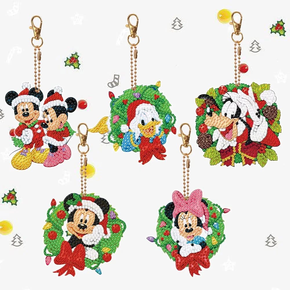 Cartoon Mickey & Minnie DIY Diamond Painting Studded Keychain Creative Accessory for Women's Bags Car Keys