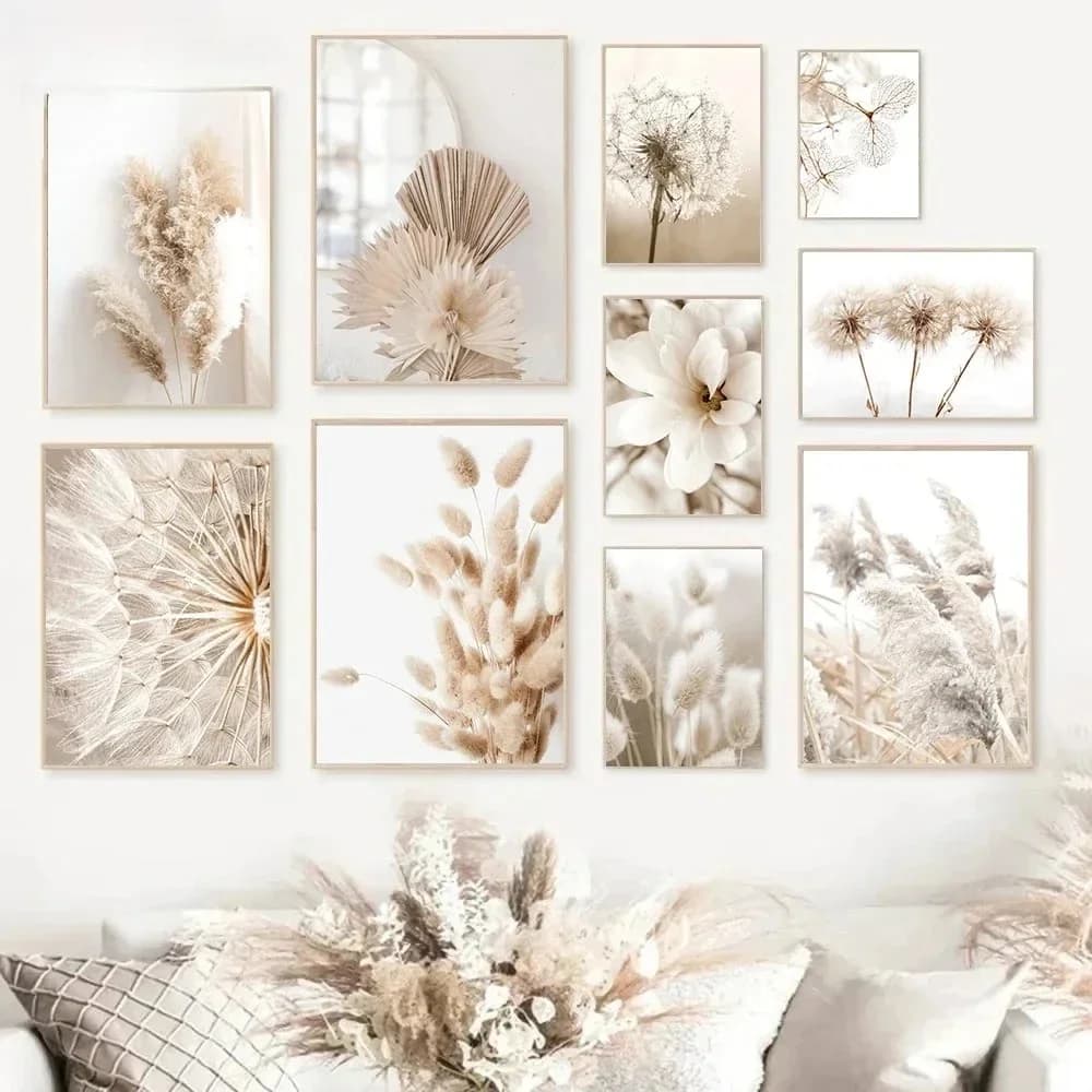 Nordic Beige Dandelion Painting Poster Reed Minimalist Wall Art Print Canvas Painting Posters for Living Room Modern Home Decor