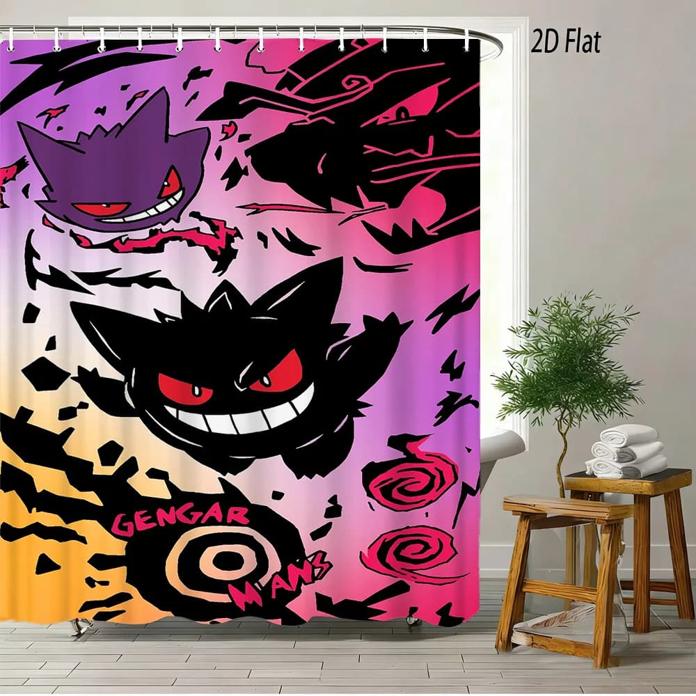 Tenda da doccia per bagno con motivo artistico sfumato Pokemon Gengar Evolution Flat 2D