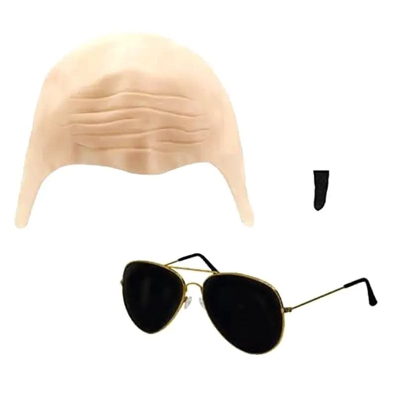AEF6-Set di accessori per adulti - Cuffia calva color carne, occhiali da sole neri, toppa nera a forma di anima per feste in piscina all'aperto