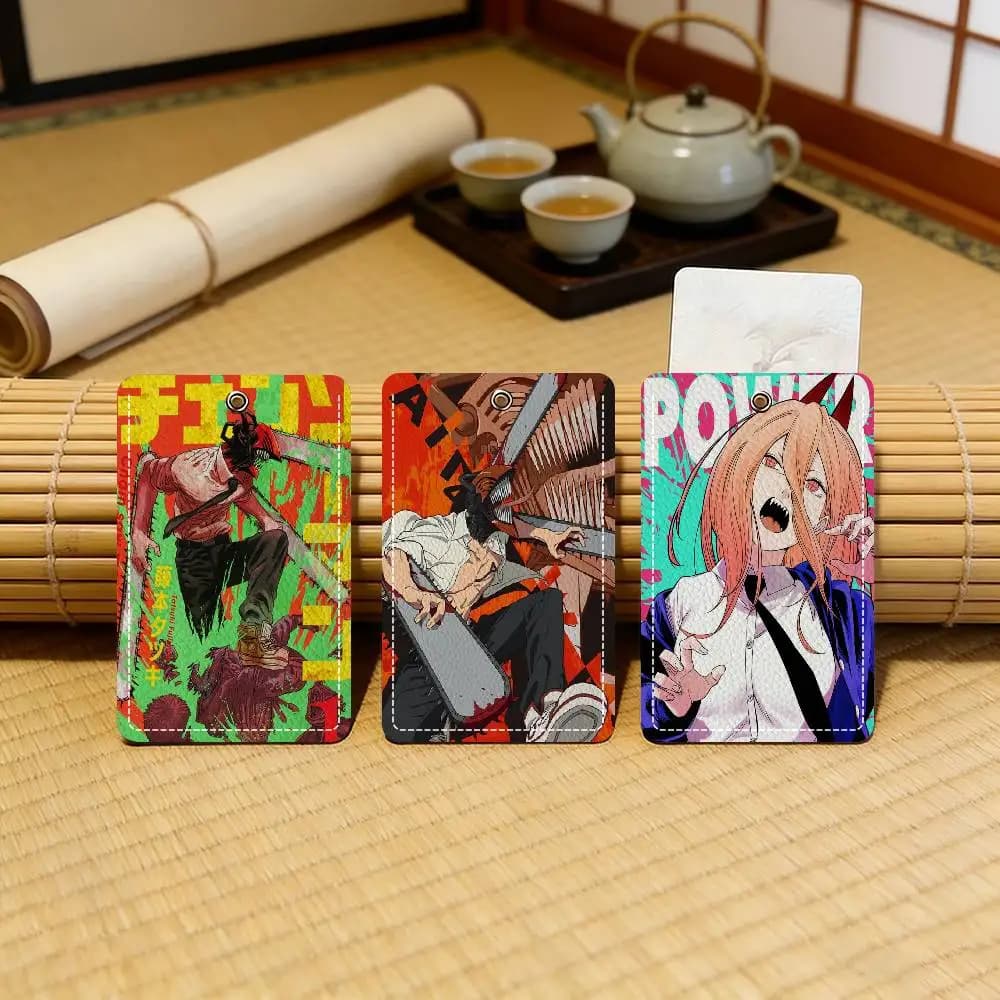 1PC Anime Chainsaw Man Sleek Leather Card Sleeve with Keyring Lightweight Wallet for Daily Carry