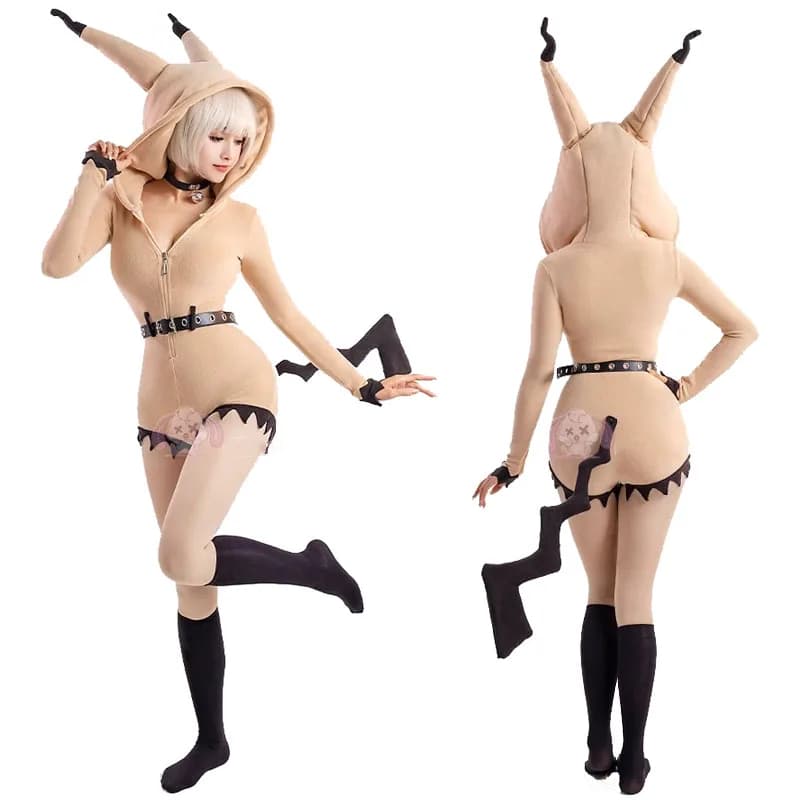 Anime Mimikyu Cosplay Costumes For Women Sexy Deep V Hooded Bodysuit Socks Suit Bunny Girl Lolita Cartoon Plush Pajamas Jumpsuit