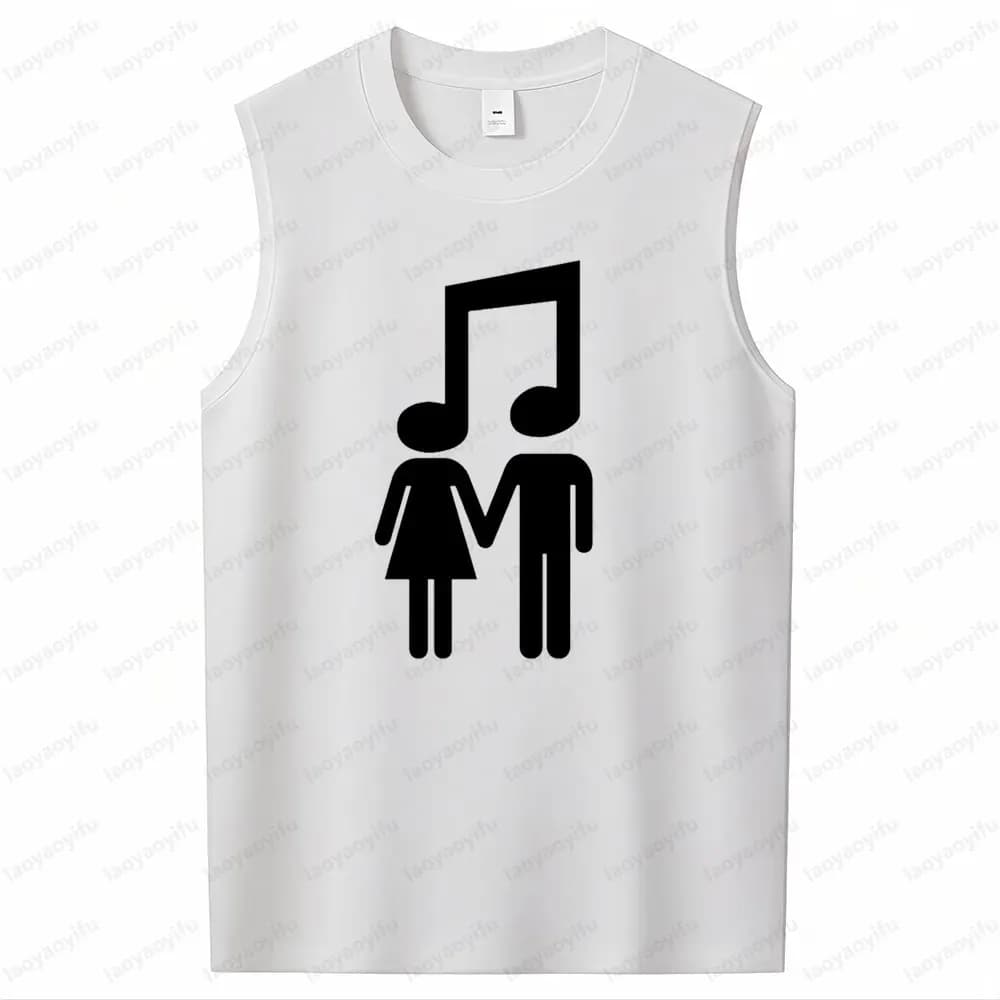 Interessante nota musicale coppia canotte stampate canotte girocollo da uomo in cotone senza maniche gilet fitness casual da uomo per la vita quotidiana estiva