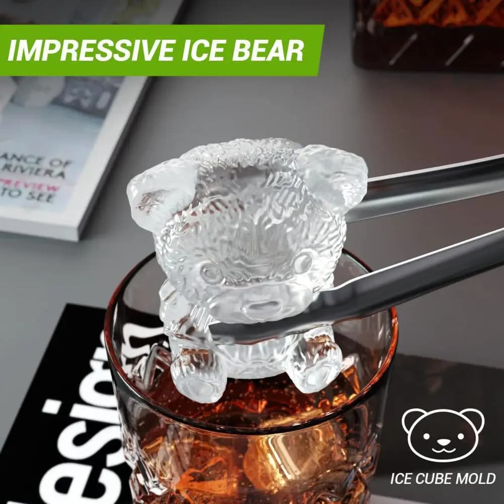 Stampo per ghiaccio in silicone per orsi Stampo per ghiaccio a forma di orso in silicone alimentare per cocktail a fusione lenta Cubo di ghiaccio 3D lavabile in lavastoviglie per divertimento