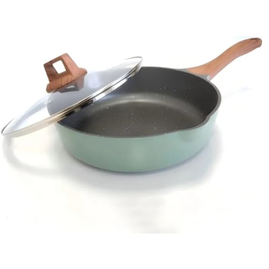 Padella antiaderente con coperchio, padella per omelette, compatibile con l'induzione, verde smeraldo, 10 pollici