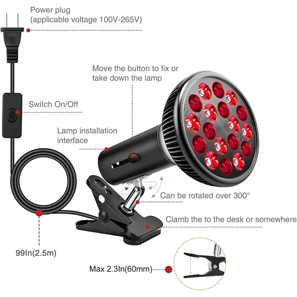 Lampada per terapia della luce rossa per viso 54W 660nm e 850nm Dispositivo per terapia della luce a infrarossi per alleviare il dolore articolare muscolare Strumenti per la salute della pelle
