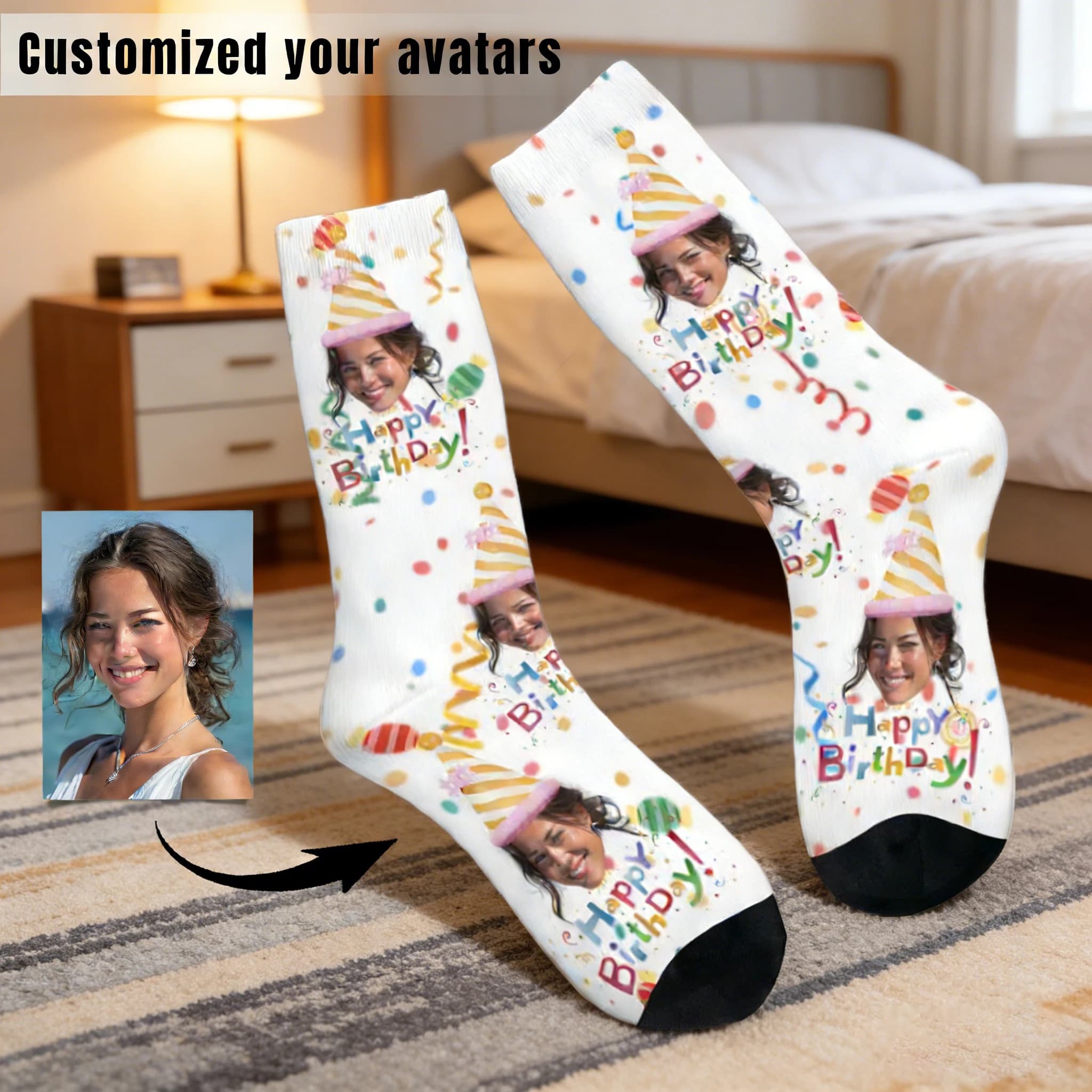Custom socks with photos of animals and faces, unisex, fun, ideal as a gift