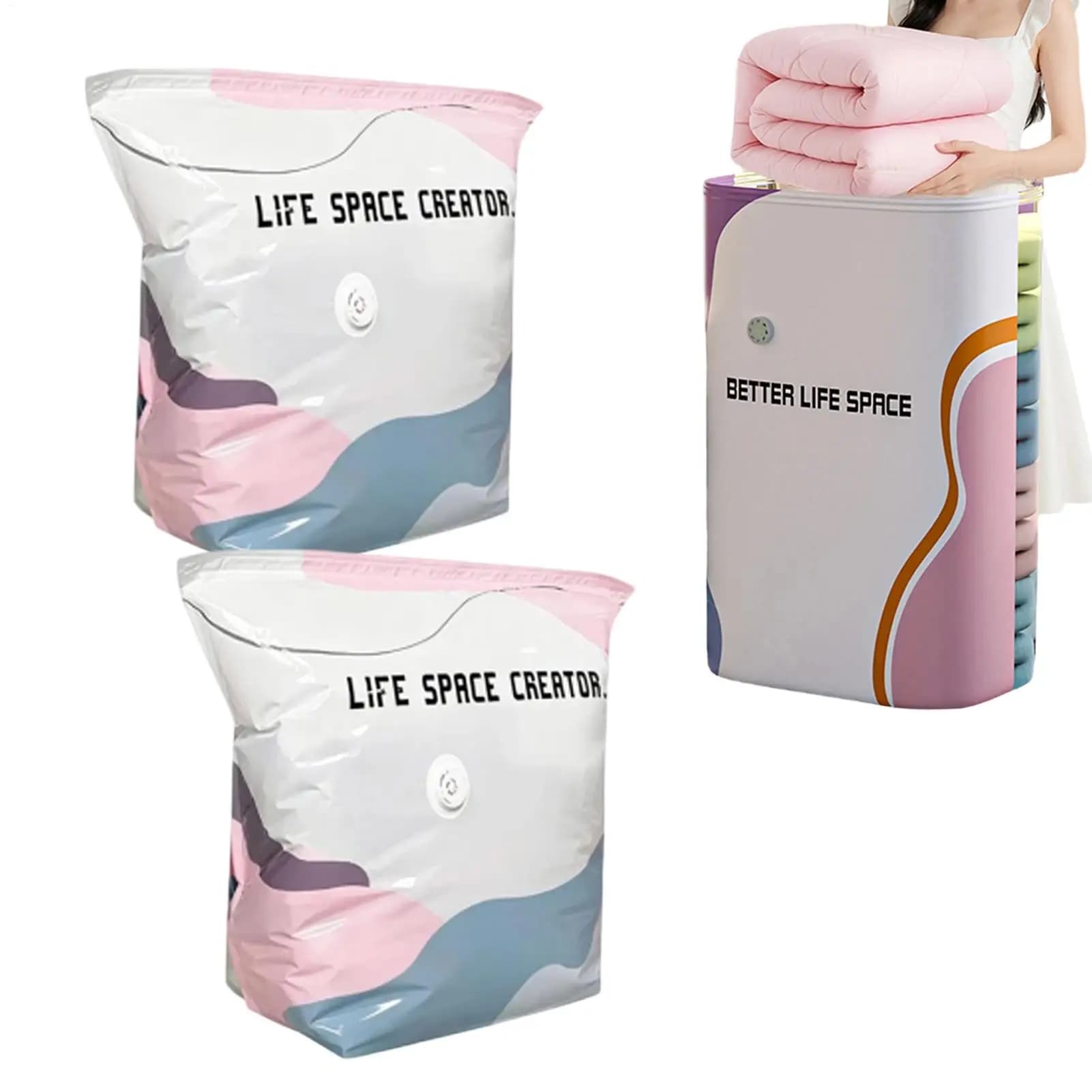 No Pump Vacuum Storage Bags 3 Pieces No Pump Reusable Airtight Travel Compression Bags for Travel Clothing Pillows Comforters