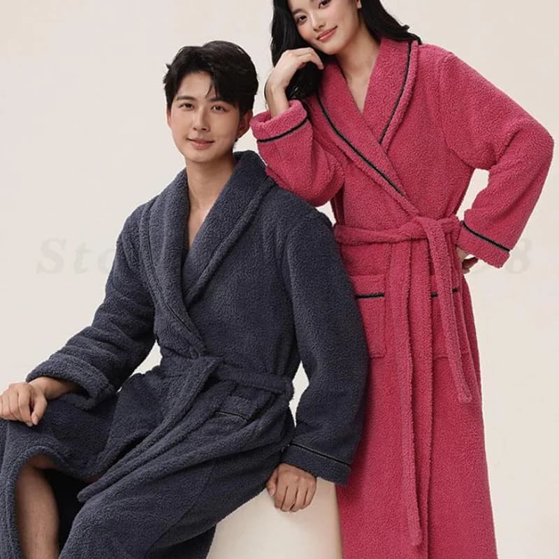 Winter Bathrobe Kimono Dress in Coral Fleece Nightwear Addens Hot Pair Long Dress Pigiama Clothing for Home Casual Flannel Pijama Mujer