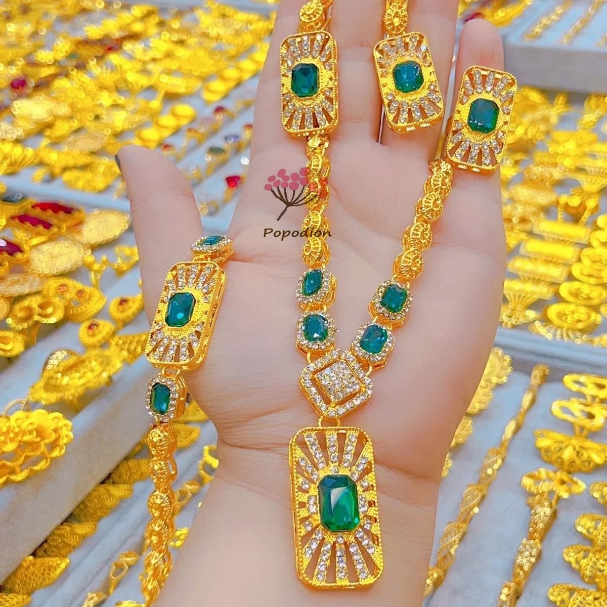 Nuova Spagna Collana placcata oro 24 carati, orecchini, anelli, bracciali, set di gioielli per feste di fidanzamento e matrimonio per gli amanti DD10670