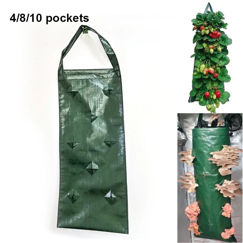 4 8 10 pockets hanging vertical wall garden flower pot plant strawberries grow bags in PE plantation planter green potato vase veg