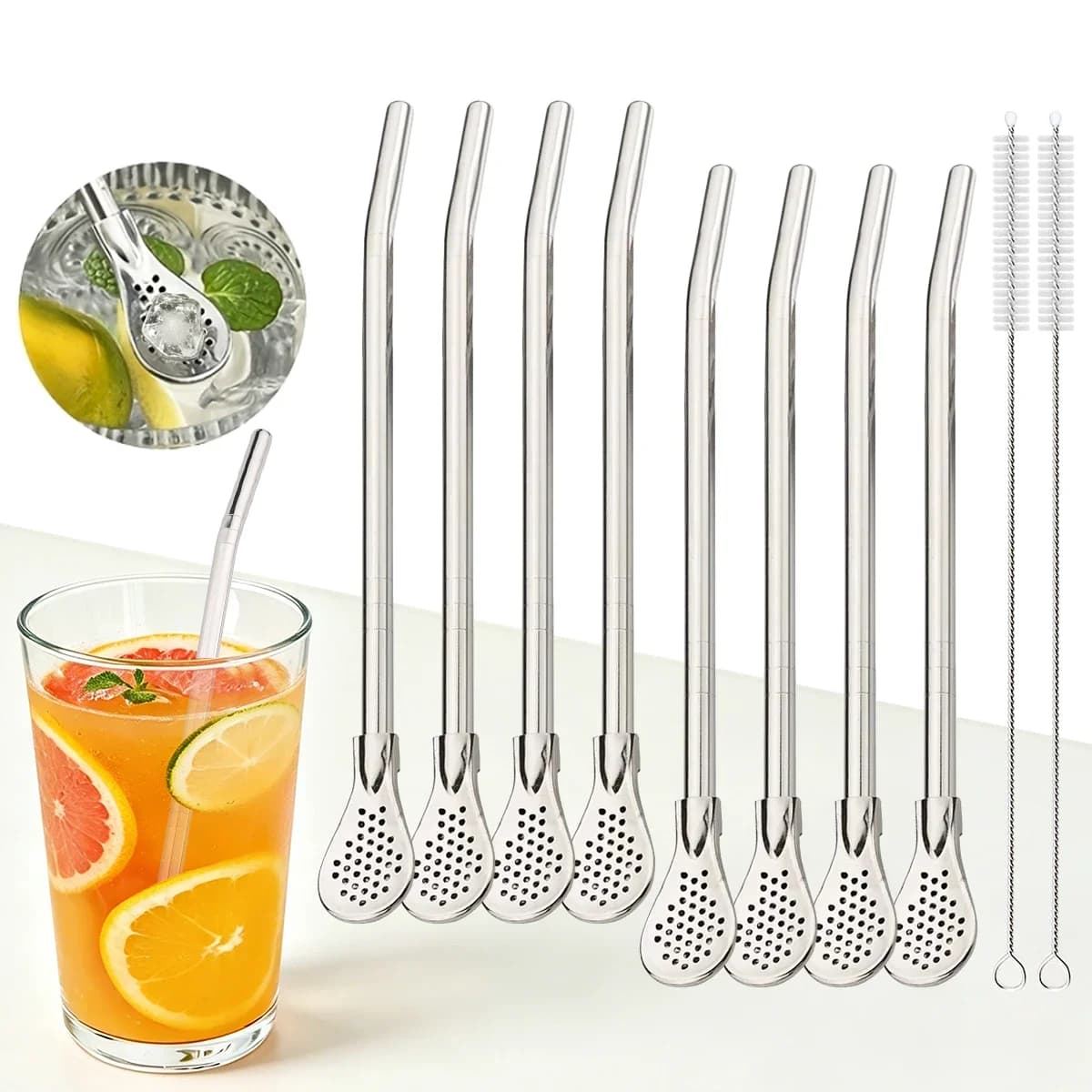 Set of 8 Candles Filtranti for Tea with Crib, Stainless Steel Reusable Candles with 2 Cleaning Brushes, Bar Accessories, Cocktails, Tea and Coffee