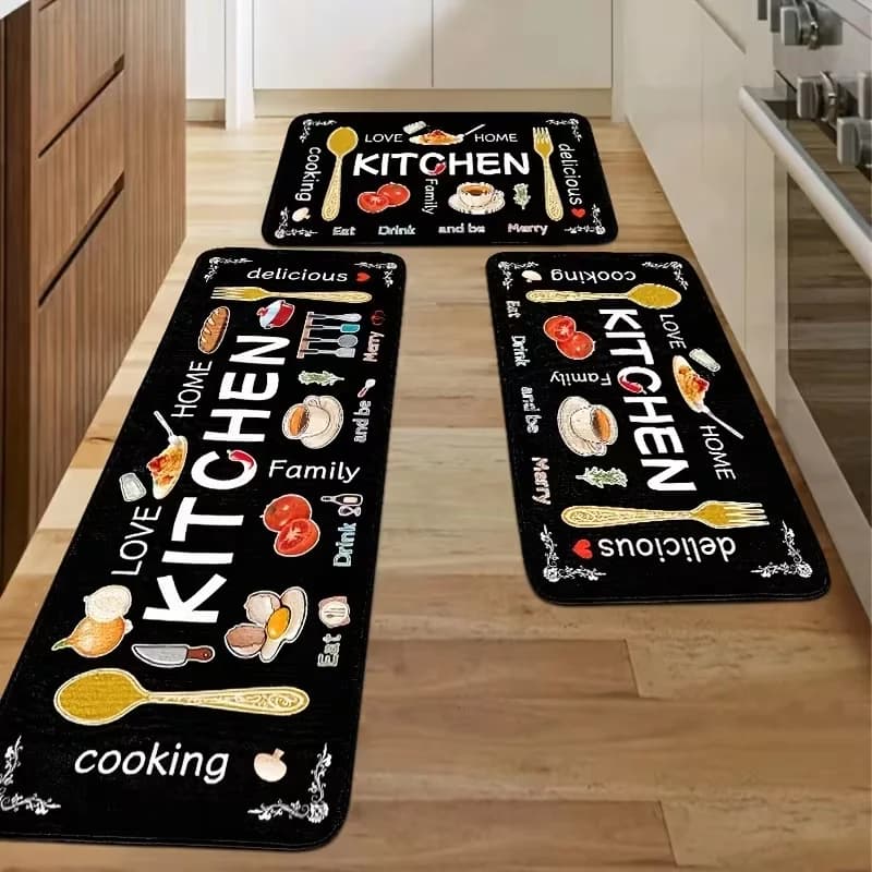 Tappetino da cucina lavabile in lavatrice, design alimentare e stoviglie, adatto per camera da letto, soggiorno, sala da pranzo, cucina, tappetino d'ingresso