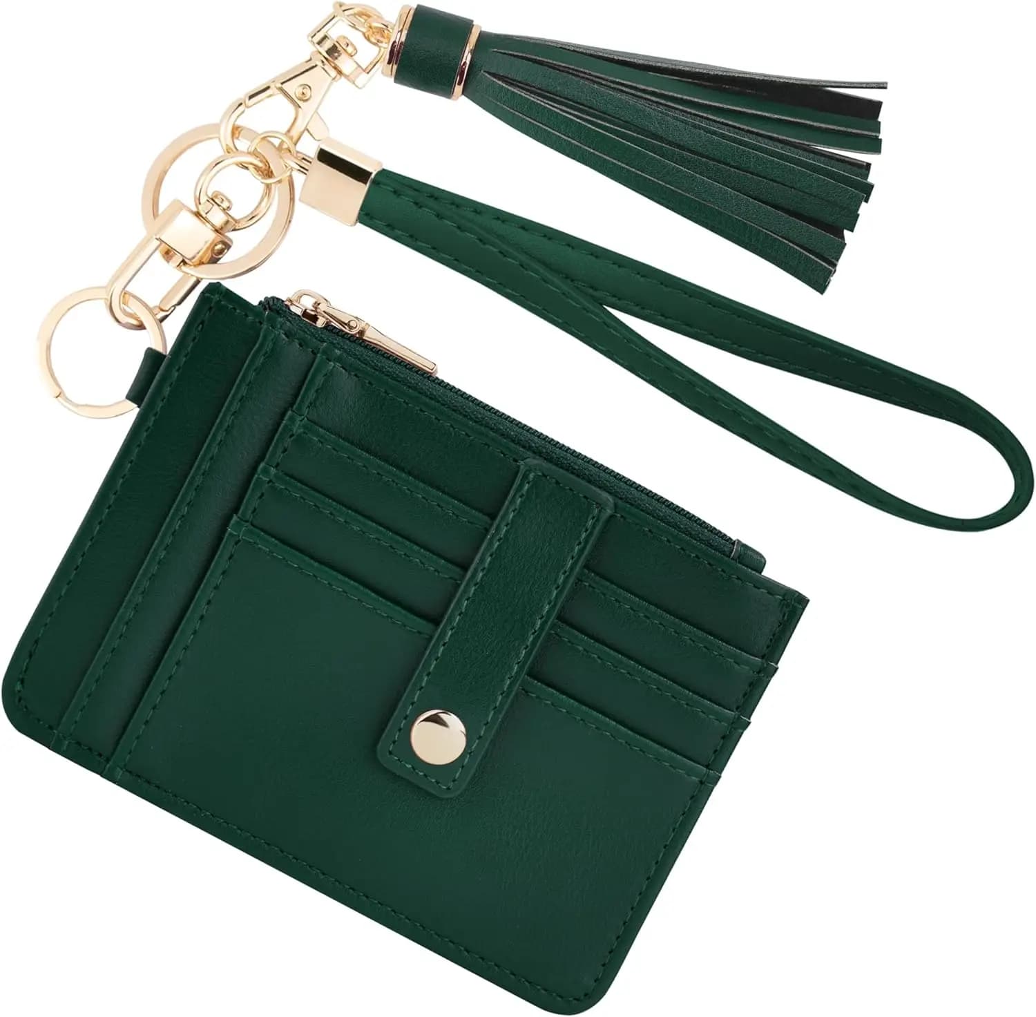 Portafoglio da polso piccolo da donna - Porta carte di credito RFID con portachiavi, verde scuro