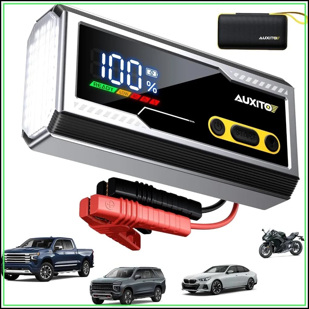 6000A Jump Starter 12V Car Battery Booster Up to 12L Diesel with LED Display & Flashlight