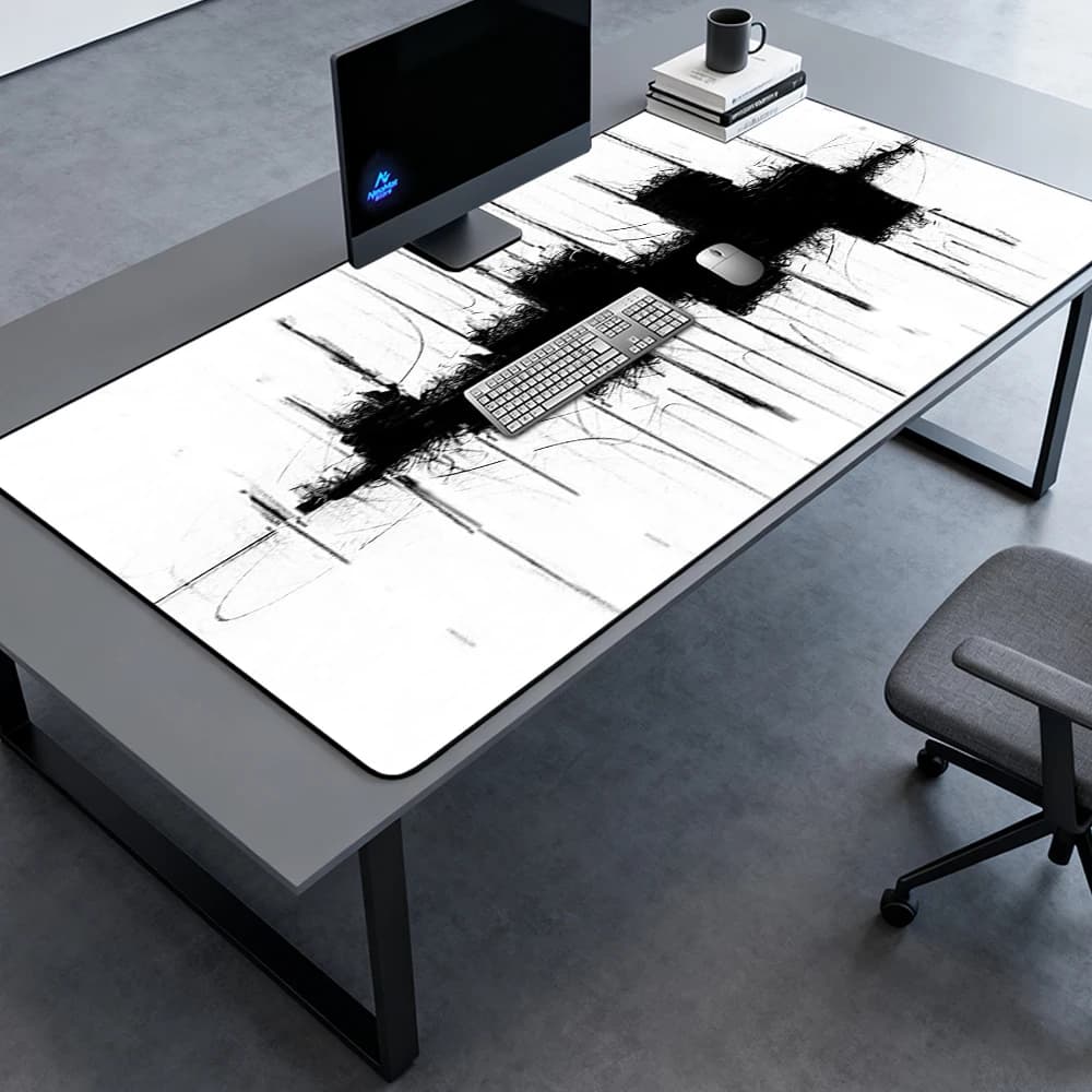 Starry Desk Mat 1400x600 Ink Texture White Mousepad Full Desk Pad Gaming Smooth Nonslip Black Office Accessories Table Mat