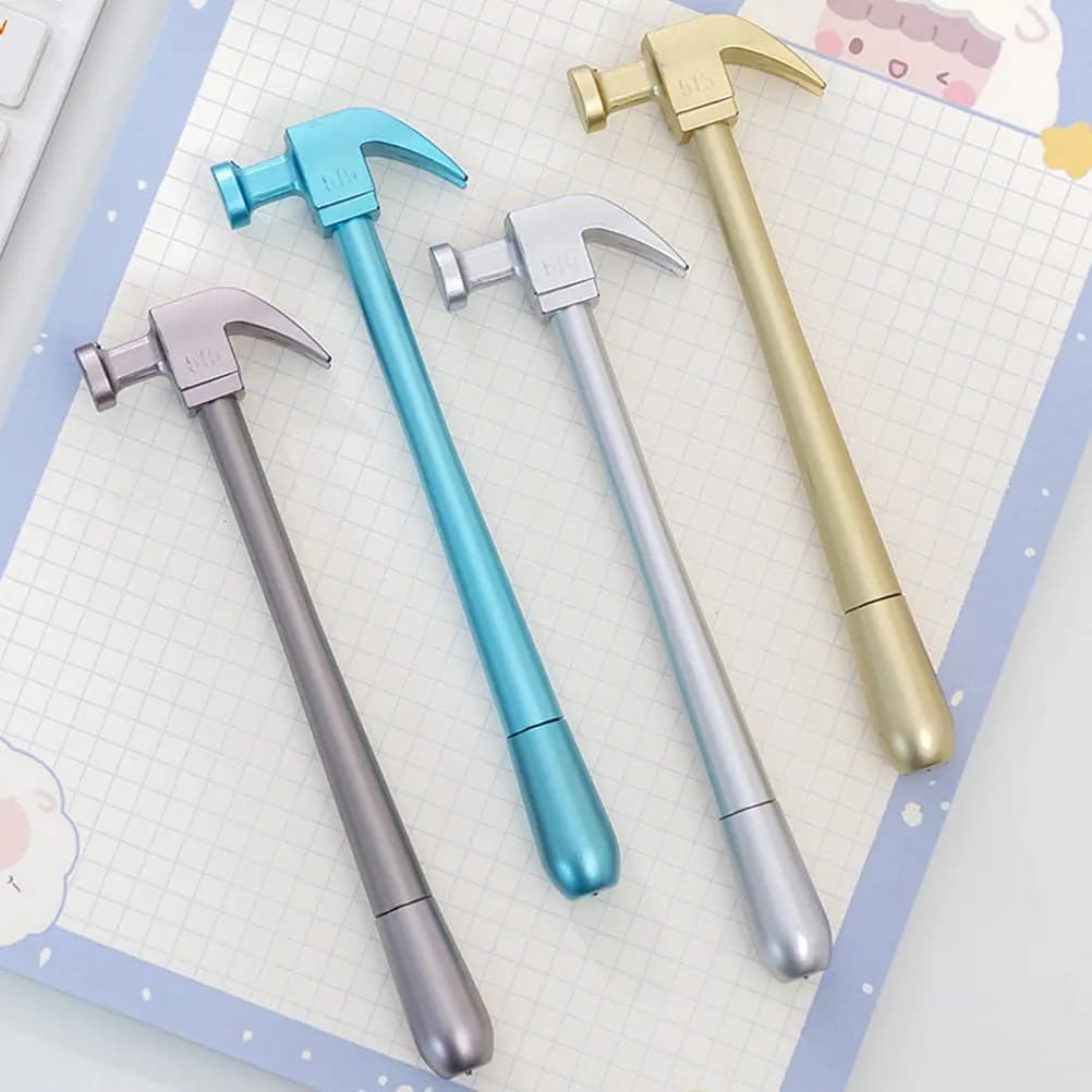 Set di 8 Penne Gel per Studenti, Punta Fine 0.5mm, Design a Forma di Martello, per Compiti, Esami, Affari, Cancelleria Portatile
