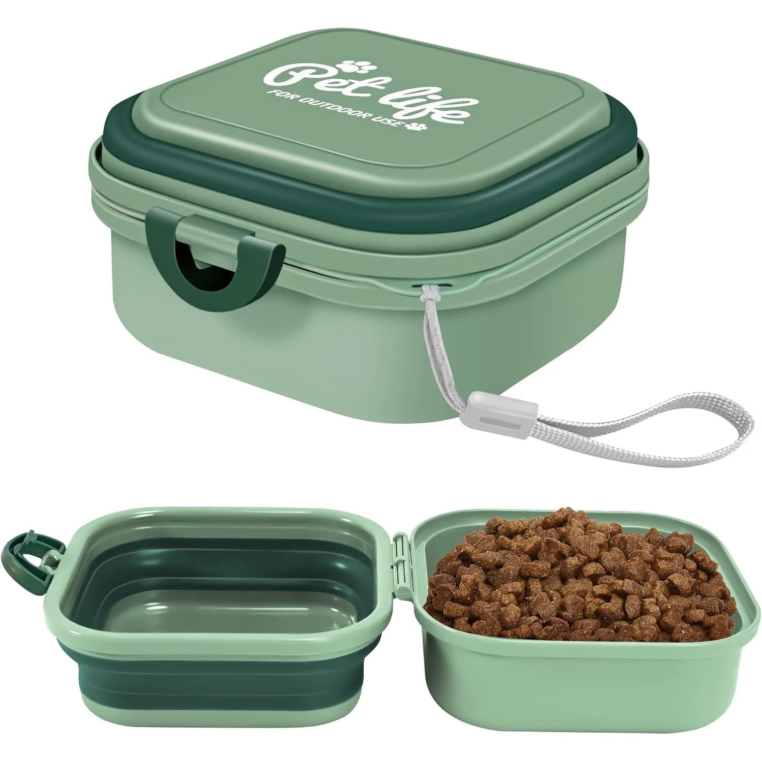 Ciotola Pieghevole per Cani, Ciotola Portatile per Viaggi, Dispenser 2-in-1 per Cibo e Acqua - Ciotole da Viaggio per Cani con Coperchio