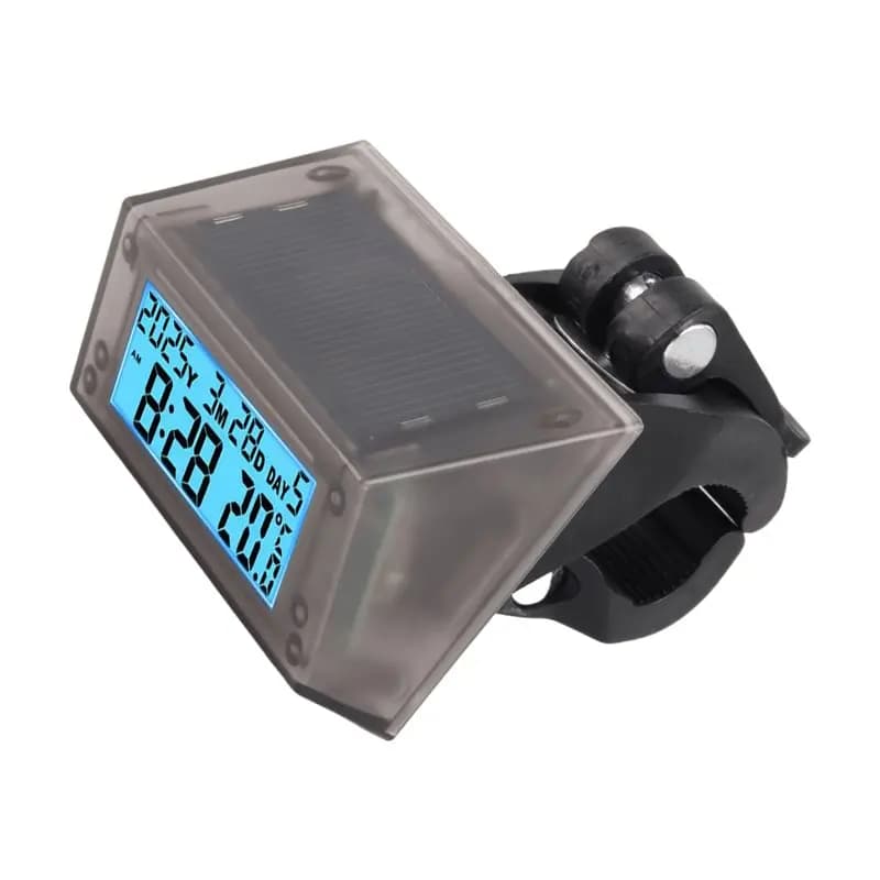LCD Backlit Display Solar Powered Motorcycle Ebike Clock With Date Week Temperature Thermometer Waterproof Stand