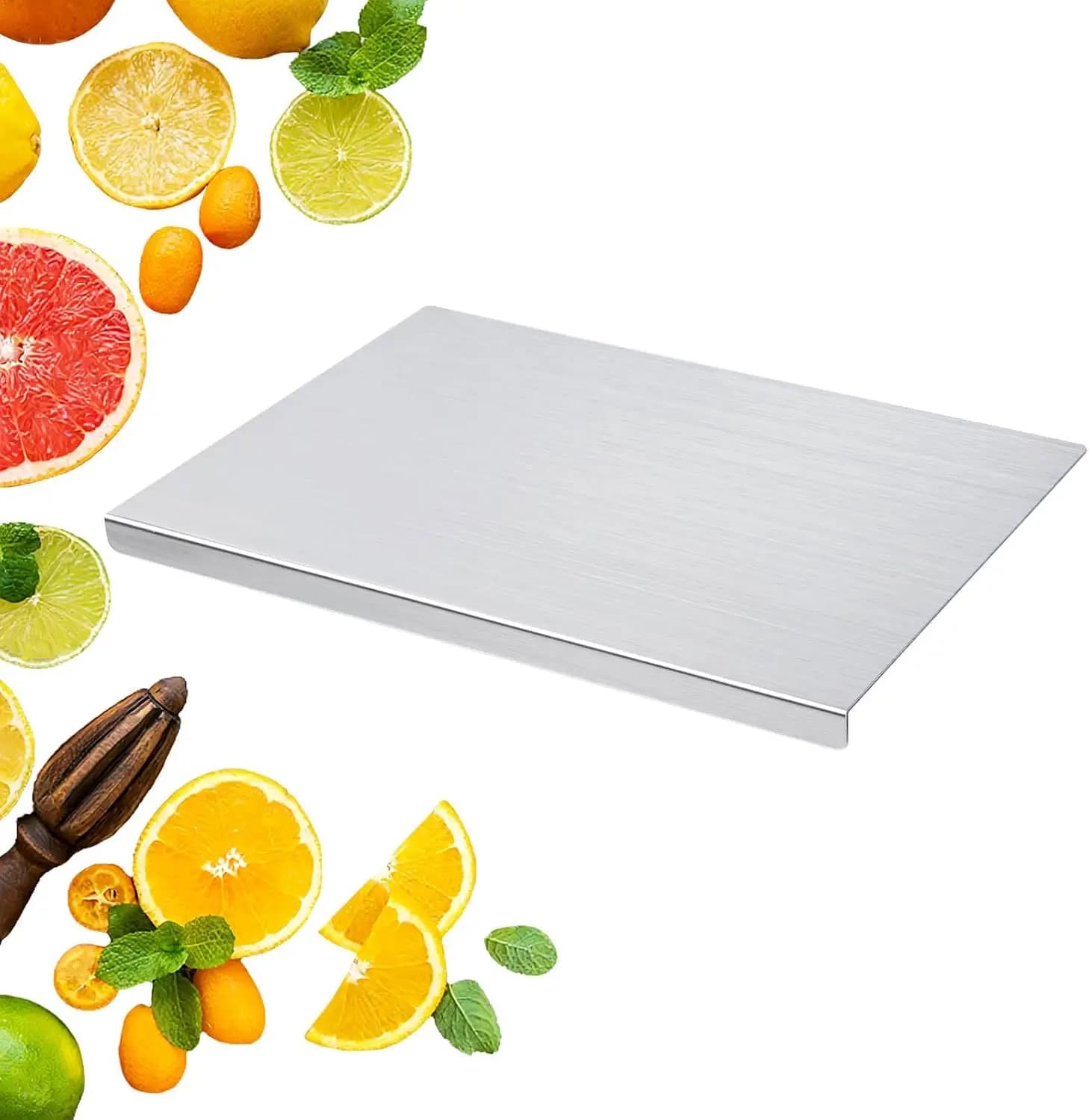 304 Stainless Steel Cutting Board, 23.6"x15.7" L-Shaped with Anti-Slip Mat for Meat, Fruits, Veggies, Dough