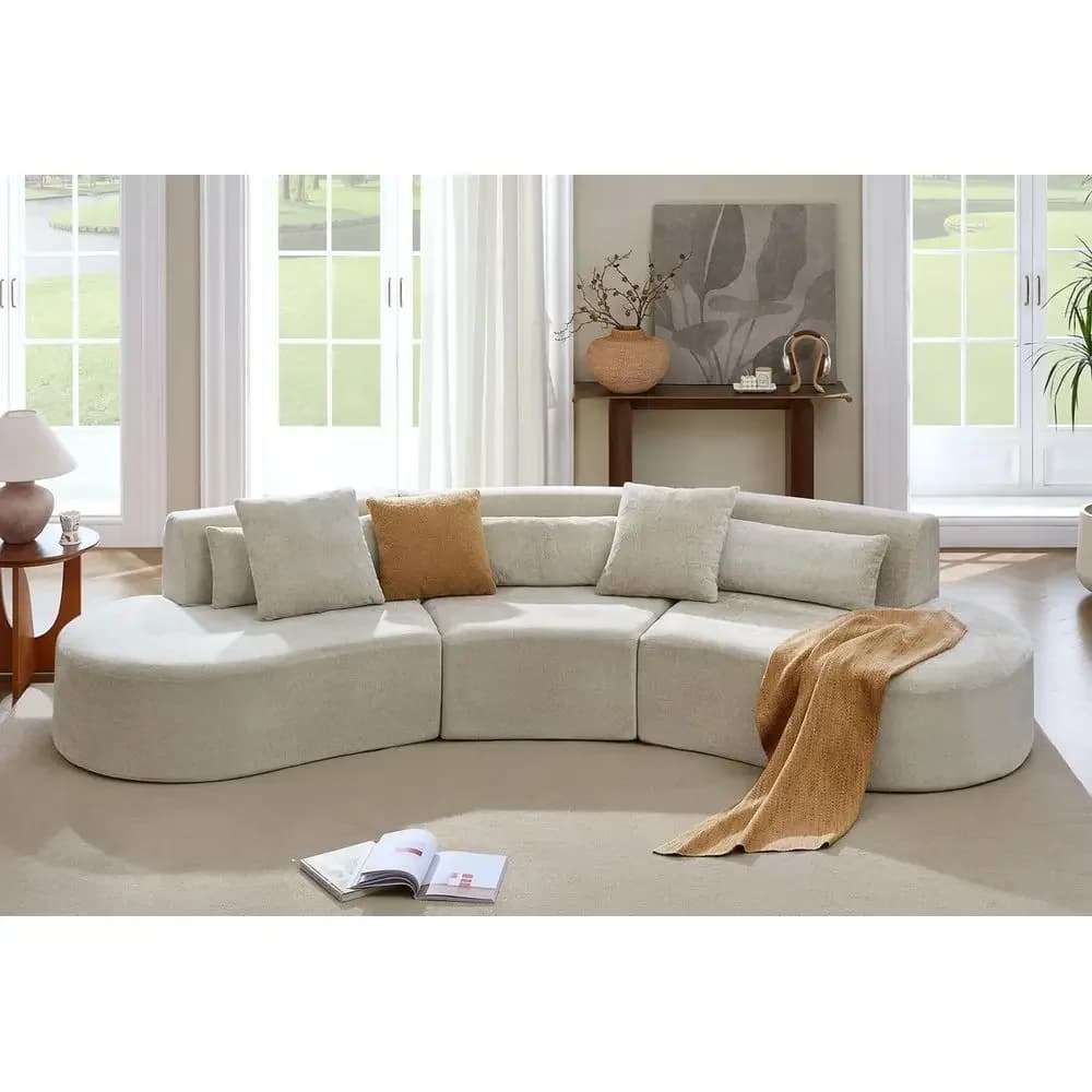Divano Sezionale Curvo con Cuscini Lombari, Divano Modulare Cloud Senza Struttura con 2 Cuscini Decorativi, Divano Moderno Oversize Comodo in Ciniglia