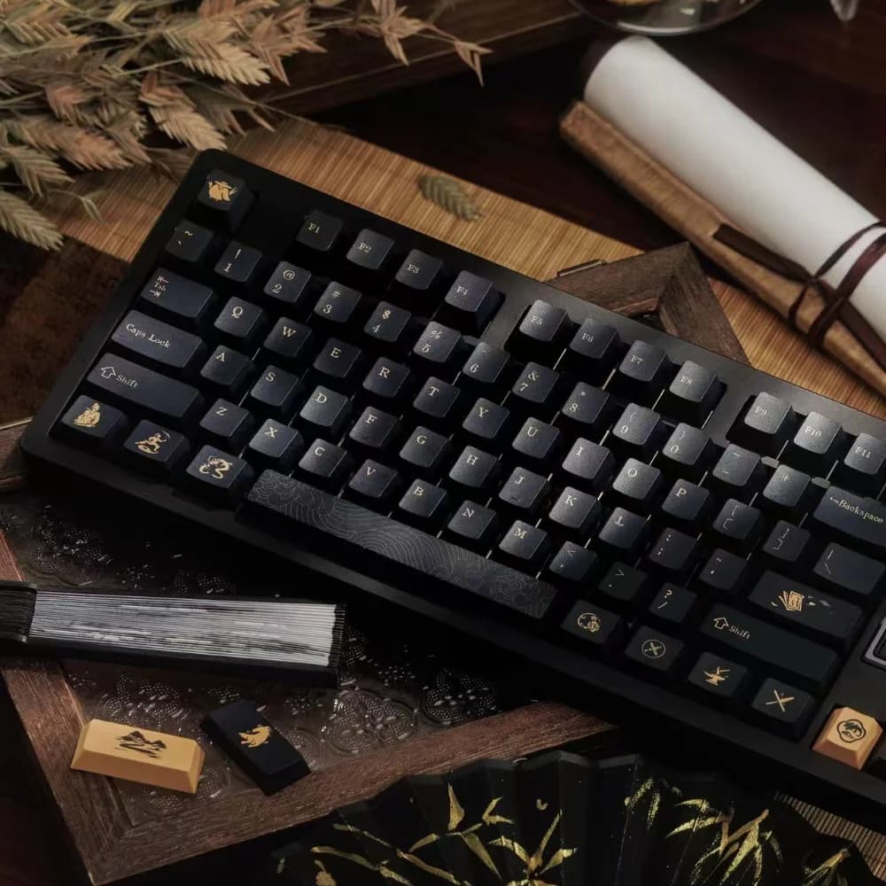 142 tasti stile cinese nero oro copritasti Cherry profilo sublimazione della tintura PBT keycap per tastiera meccanica MX 61 75 87 98 104
