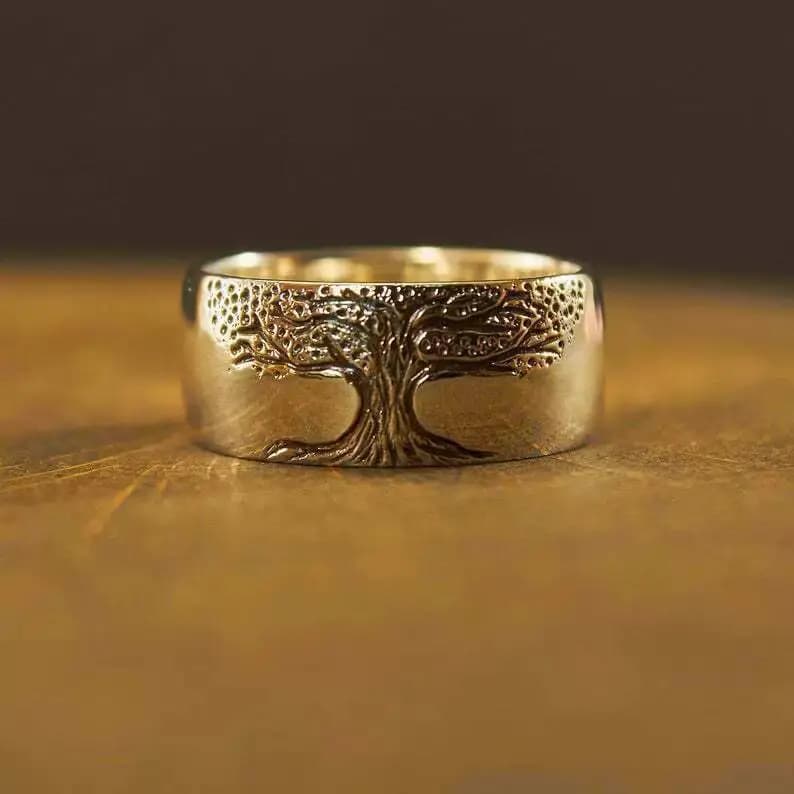 Retro ring, European and American simple retro engraving Tree of Life ring