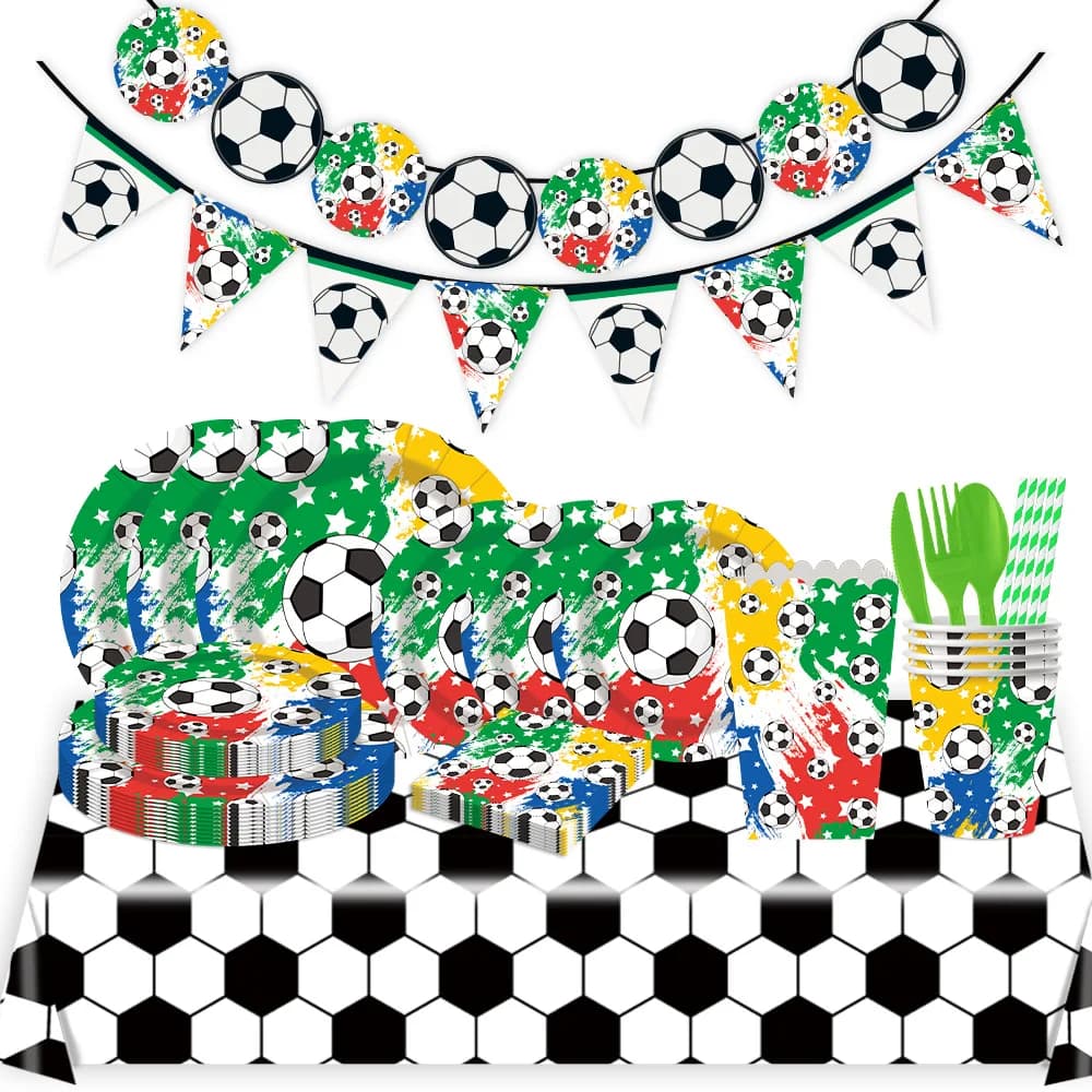 Decorazioni per Feste di Compleanno a Tema Calcio, Stoviglie, Tovaglia, Piatti, Bicchieri, Scatole Regalo, Sacchetti per Feste di Calcio per Bambini