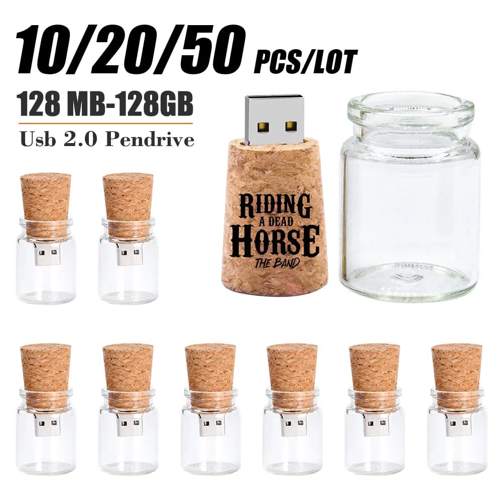10/20/50 pz/lotto USB 2.0 Bottiglia di Vetro Drift con Sughero Flash Drive Stick Pendrive 8GB 16GB 32GB 64GB 128GB Pen drive Regalo di Nozze