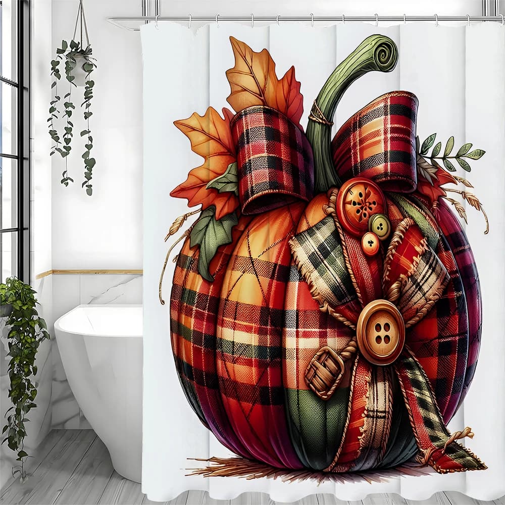 Tenda da doccia con motivo zucca autunnale, tenda da doccia decorativa per bagno, tenda da doccia impermeabile con ganci