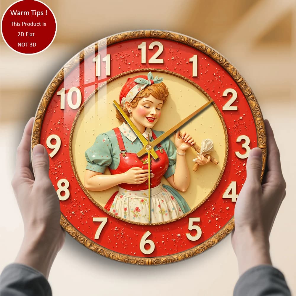 Orologio da parete in vetro temperato Cheerful Baker nel telaio dell'orologio adatto per decorazioni murali o display da tavolo ovunque