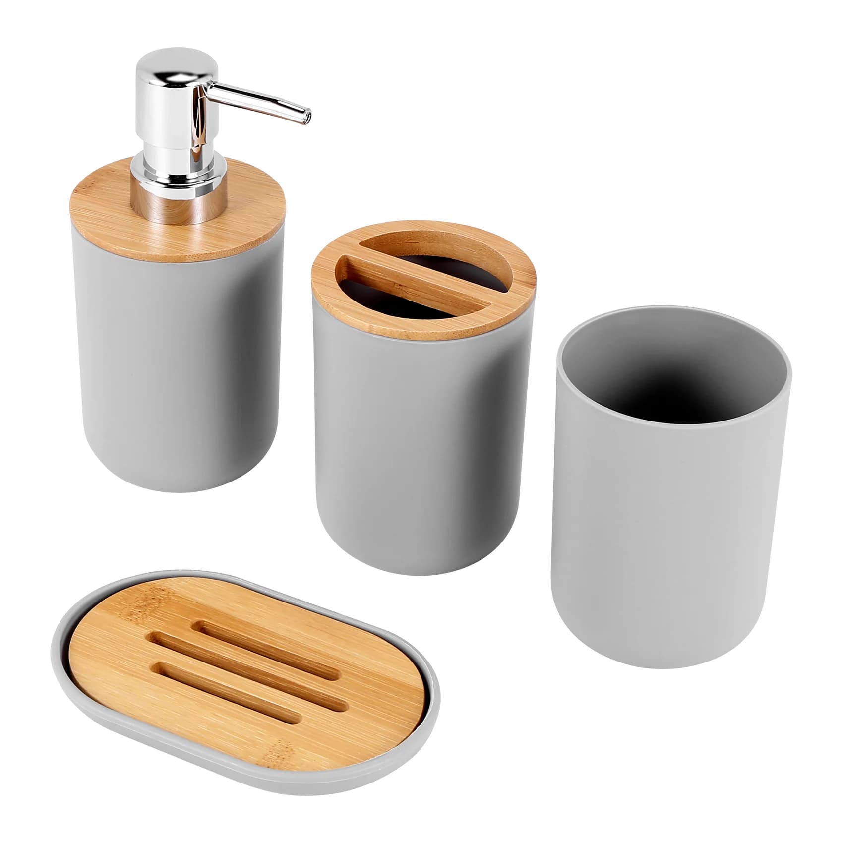 Set di Accessori per il Bagno ABLQ: Dispenser Sapone, Porta Spazzolino, Bicchiere e Portaoggetti