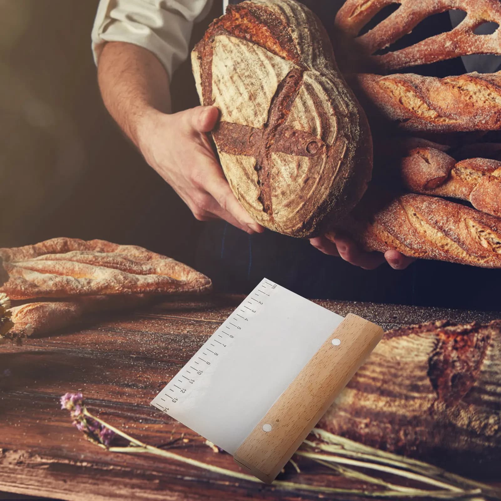 Set di 2 Raschietti per Impasto in Acciaio Inox, Utensile da Pasticceria per Tagliare, Raschiare e Sezionare l'Impasto, Pulire la Crosta