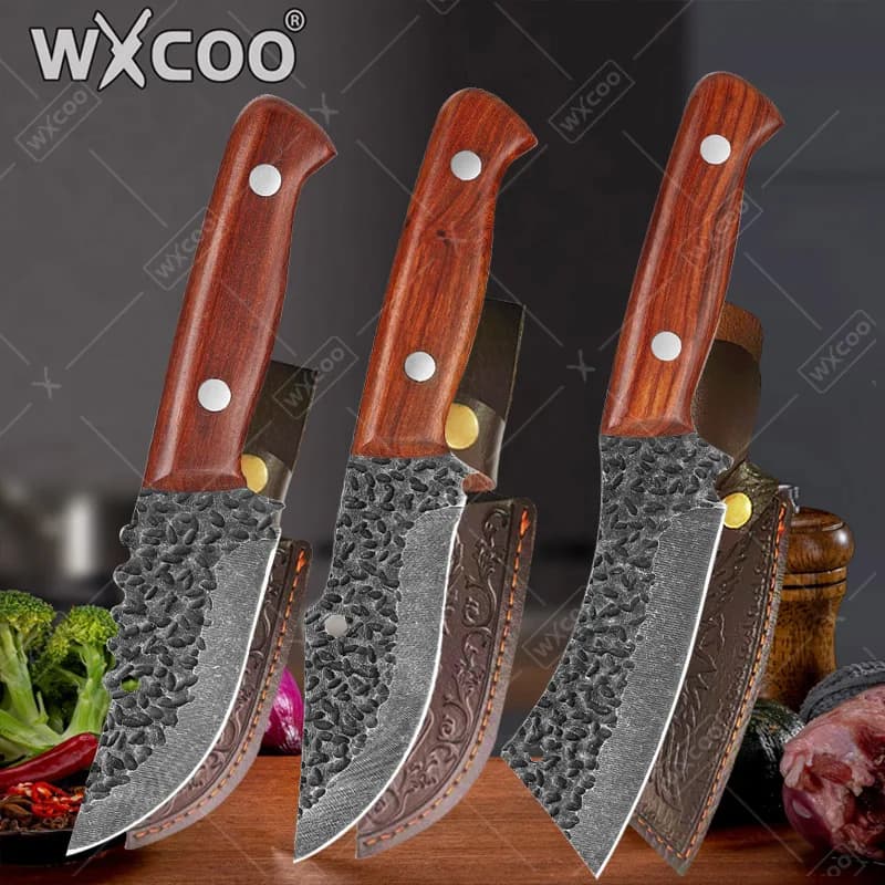 WXCOO Hand-made forged kitchen knives Meat knives Butcher knife Stainless steel kitchen knife Wood handle Kitchen knives