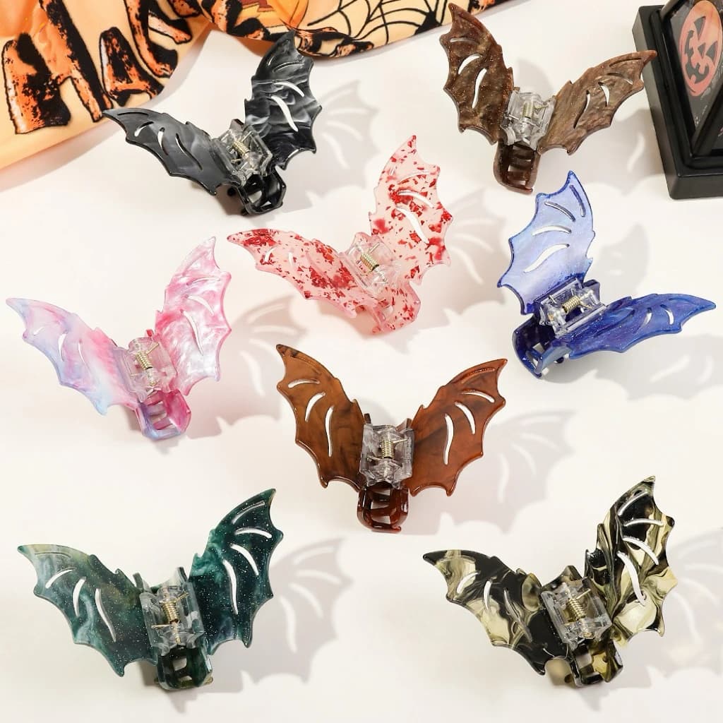 Y2K Hair Claw Clip Halloween Pine Accessory Gothic Horror Trendy Hair Accessories Ghost Cute with Shark Claw (Black)