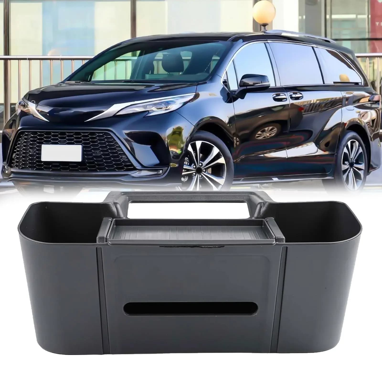 Organizer per Bracciolo Auto con Coperchio Piatto, Tipo Stand, Non Universale, Costruzione in Plastica