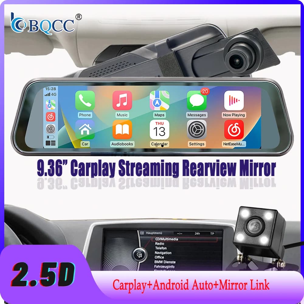 BQCC 9.36 "2.5D Schermo Auto DVR Carplay Android Auto WIFI GPS Dash Cam BT touch screen FM Stream Retrovisore Mirrorlink AUX/BT/SPK