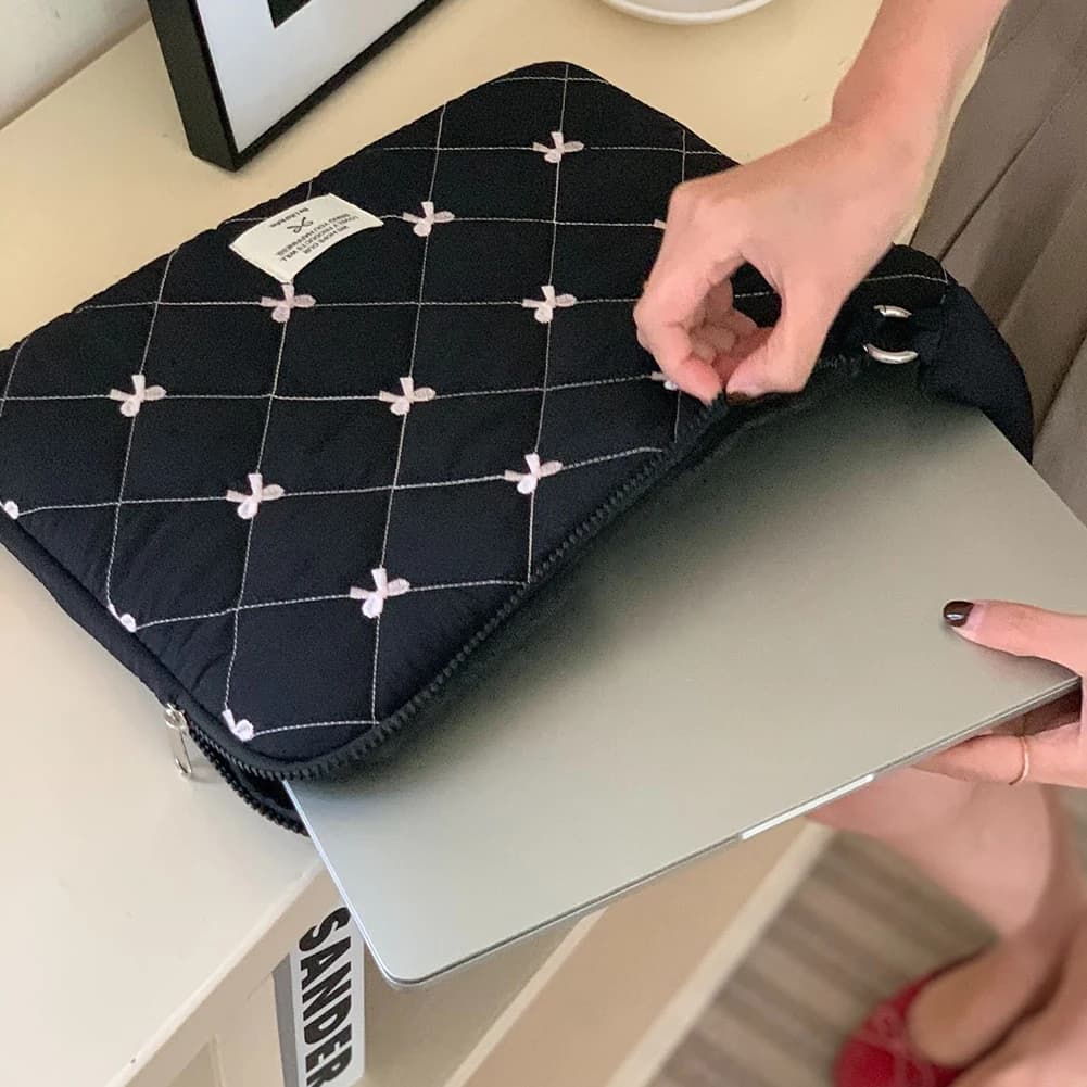 Borsa per Computer con Fiocco, Custodia Protettiva Trapuntata per Laptop, Borsa per Computer per Uomini e Donne
