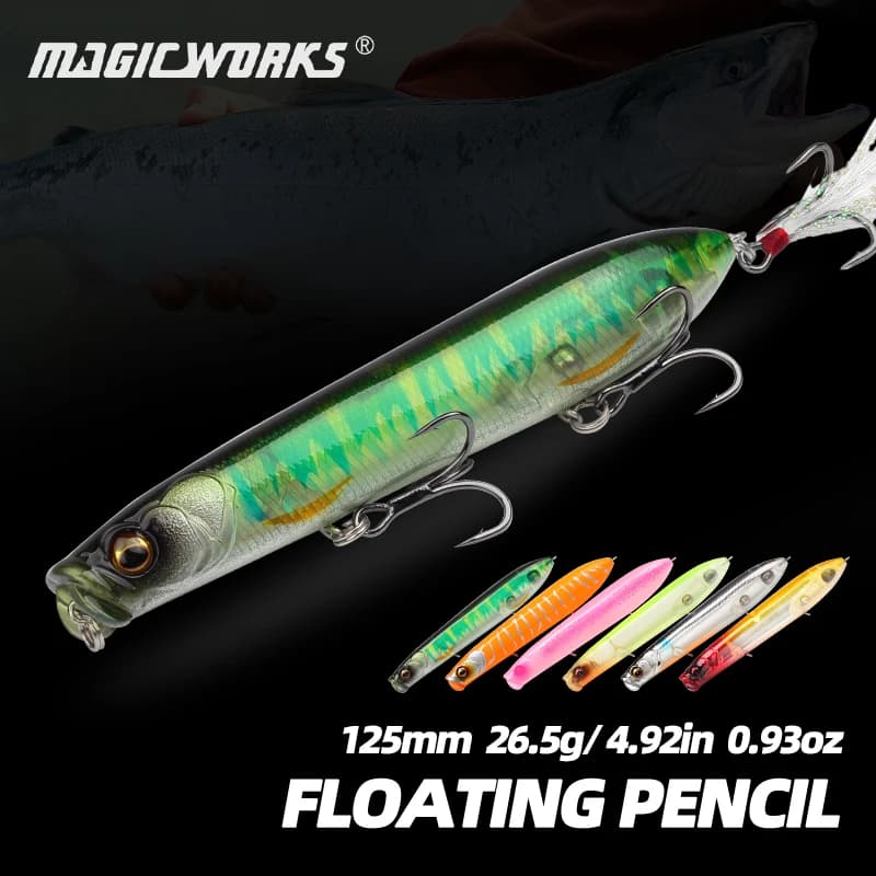 Magic Works 125mm 26,5g Topwater Matita Esche da pesca Walking Dog Swimbaits Popper Galleggiante Esche dure artificiali per Bass Pike