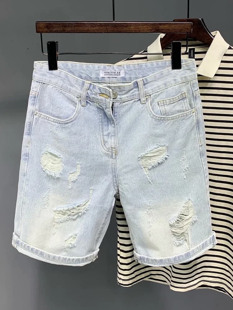 Nuovi Jeans Corti Estivi da Uomo Slim Fit a Vita Bassa con Chiusura a Cerniera, Casual, Traspiranti, Comodi, in Denim Non Elasticizzato