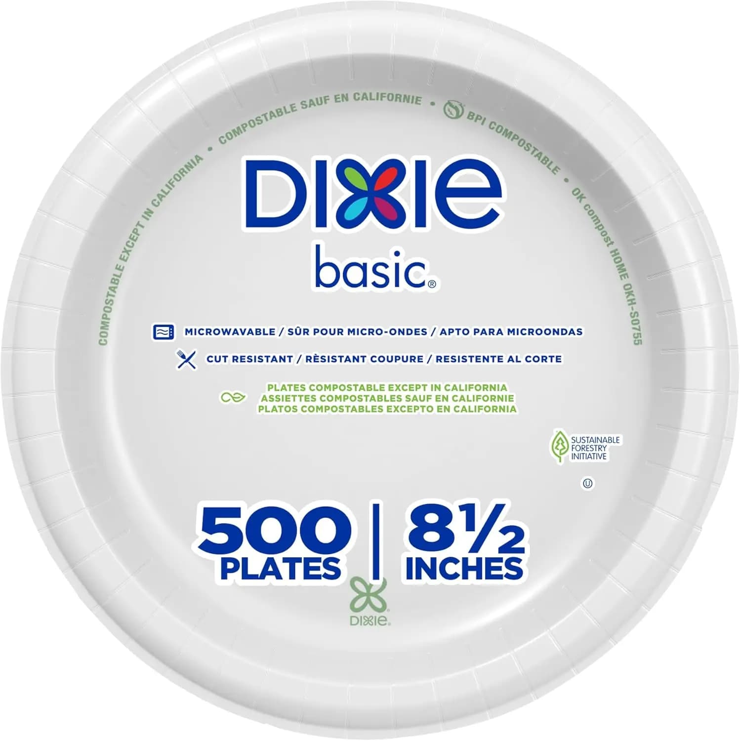 Dixie Basic Light Paper Plates from 8.5 GP PRO, White, 500 Pack (125 US Plates and Packing Drop, 4 Box Packs), D