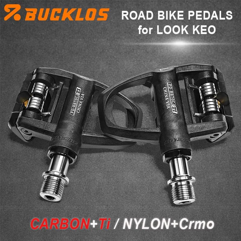 Pedali BUCKLOS in Carbonio e Nylon per Bici da Strada Keo, Ultraleggeri con Cuscinetti, Clipless Autobloccanti, Pedali Professionali per Ciclismo