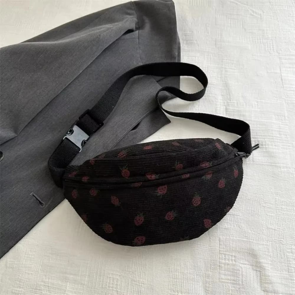 Fashion Strawberry Waist Bag Multiple Pockets Cartoon Fanny Pack Casual Adjustable Strap Sling Bag Travel
