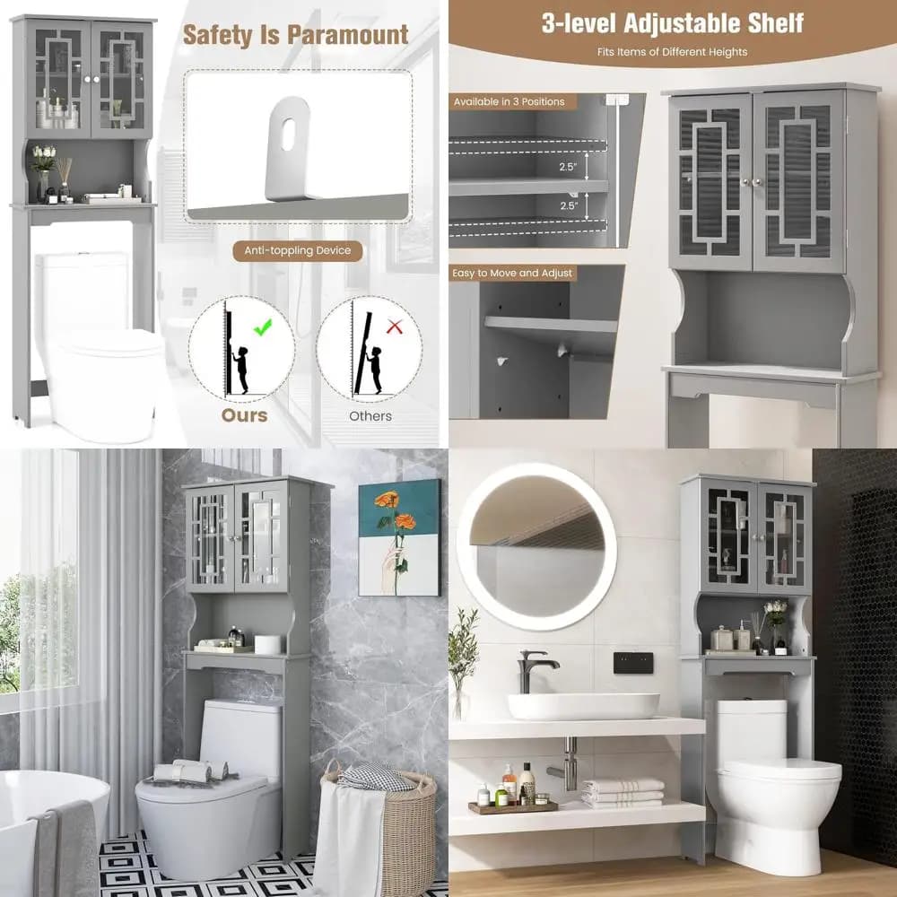 Mobiletto portaoggetti per WC salvaspazio grigio con ripiano e organizer