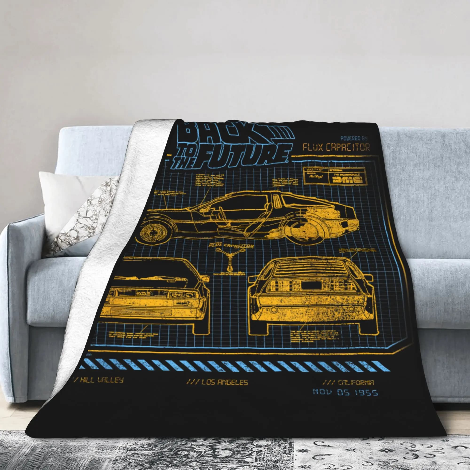 Ritorno al futuro Coperta per schematica DeLorean Coperta calda in peluche in pile di corallo per biancheria da letto, trapunta portatile