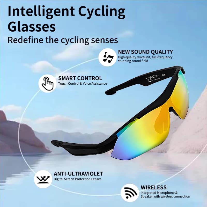 LIGE Smart Glasses Smart Bluetooth Occhiali da ciclismo Riproduzione musicale Assistente vocale Telecamera remota Protezione UV Occhiali da sole da esterno