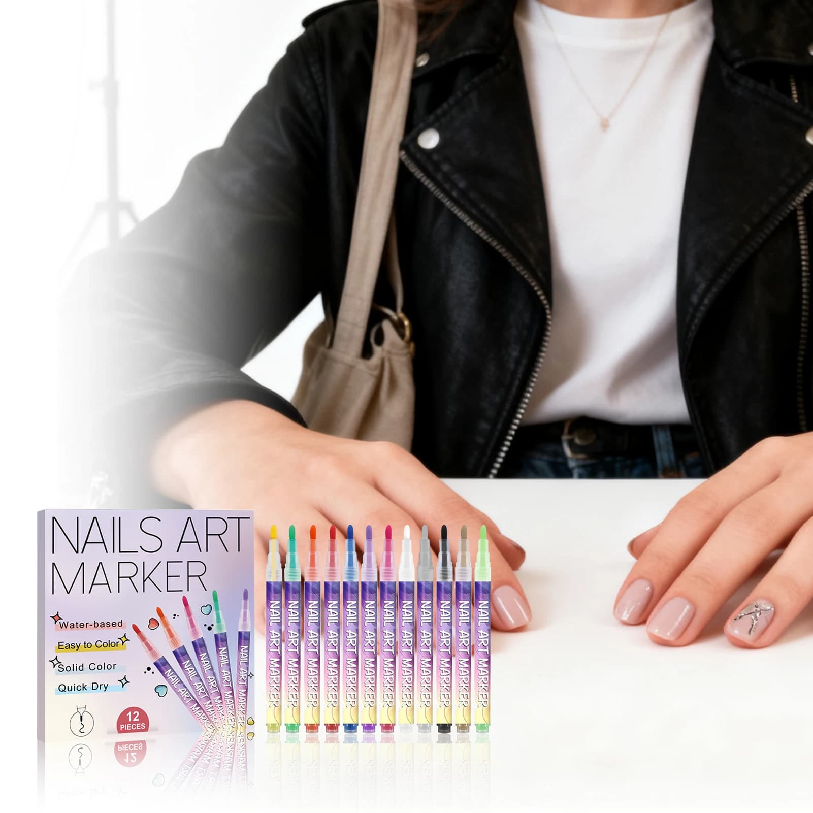 12 penne per nail art con punte fini, colori vivaci di lunga durata, per design manicure fai da te, facile da usare per principianti