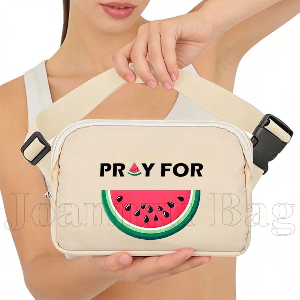 Sports bag Beige with Watermelon print, Waterproof, for Running, Cycling, Wallet, Telephone door, for Women