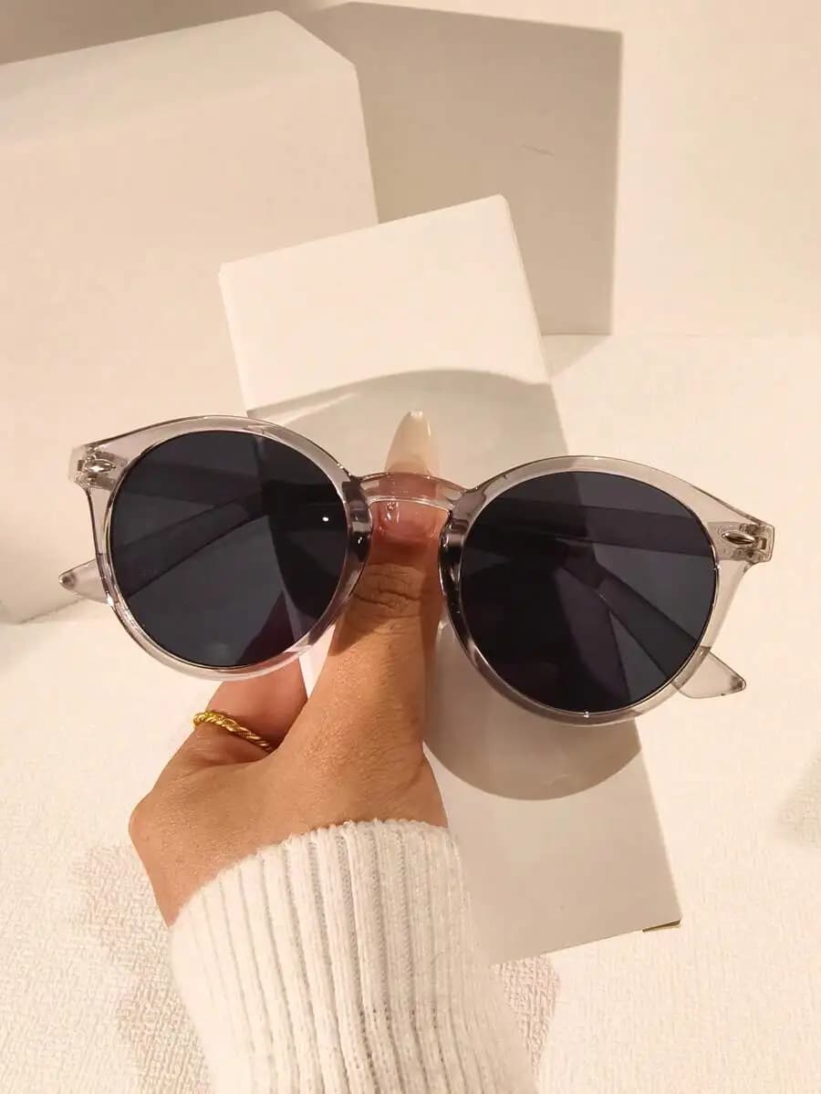 Unisex Retro Round Transparent Frame Sunglasses For Casual Street Travel Beach