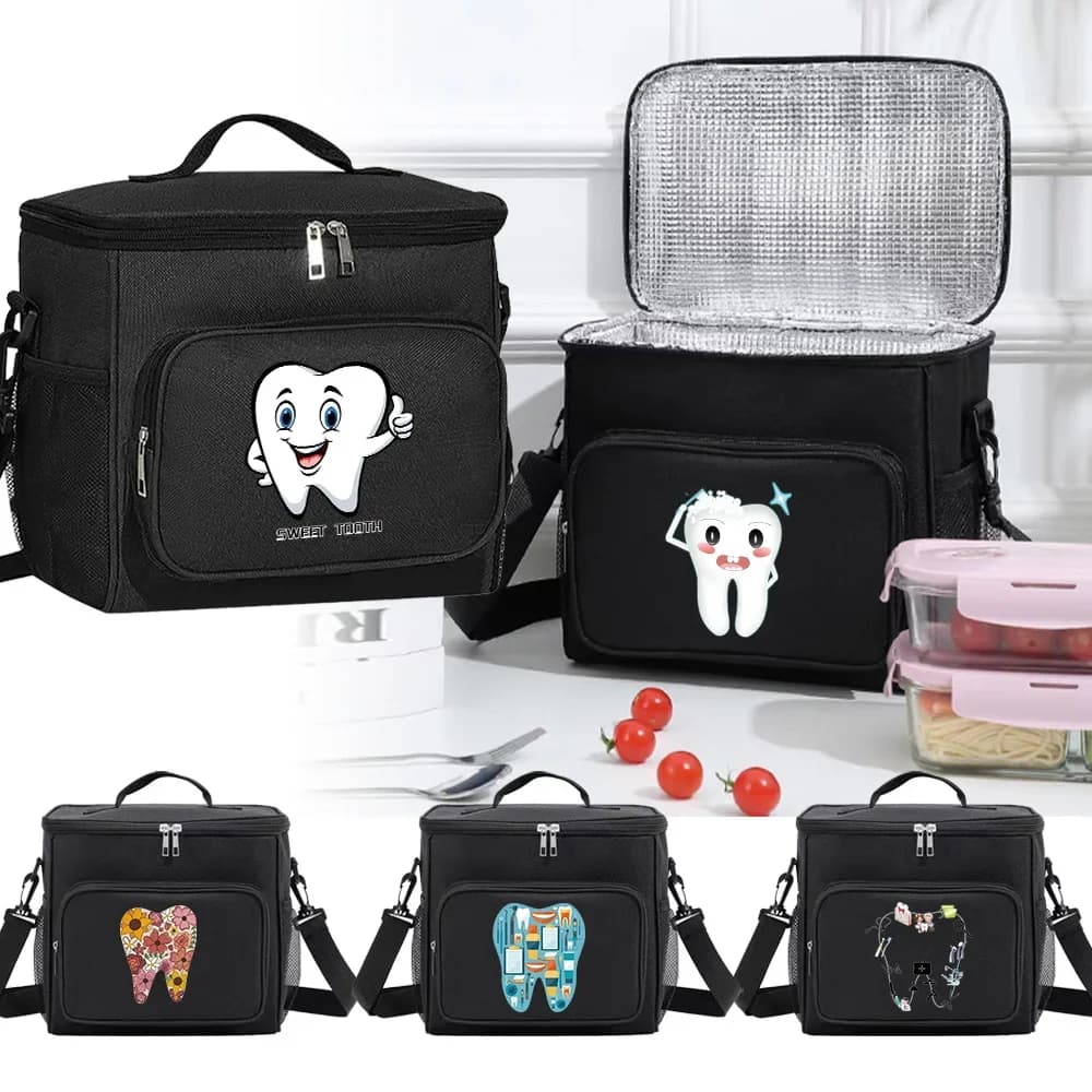 Thermal Organizer Handbag Lunch Bag Insulated Bags Cooler Box Camping Shoulder Storage Lunchbag for Men and Women Teeth Series